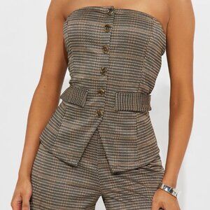 Sold our Women's Cherylee Button Up Plaid Jumpsuit Combo in Brown